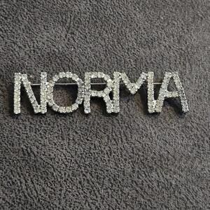 Dorothy Bauer NORMA Rhinestone Brooch 3-5/8x7/8" Vintage Designer Pin